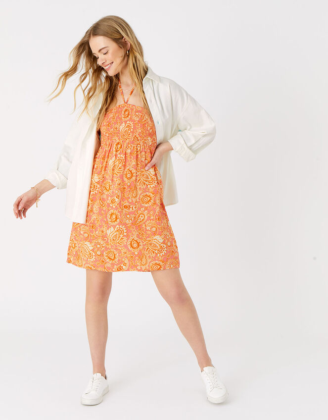 Paisley Print Bandeau Dress, Orange (RUST), large