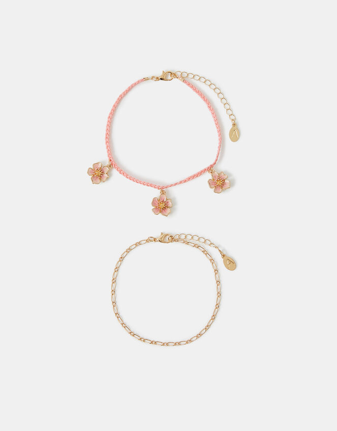 2-Pack Flower Charm Anklets, , large