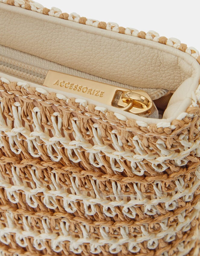 Stripe Raffia Shoulder Bag, Natural (NATURAL), large