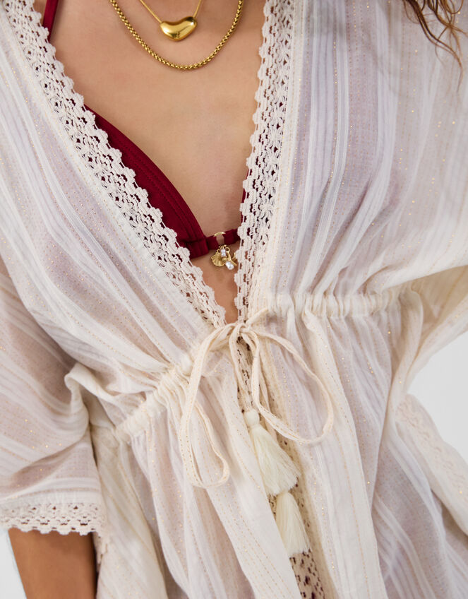Lace Trim Mini Kaftan, Ivory (IVORY), large