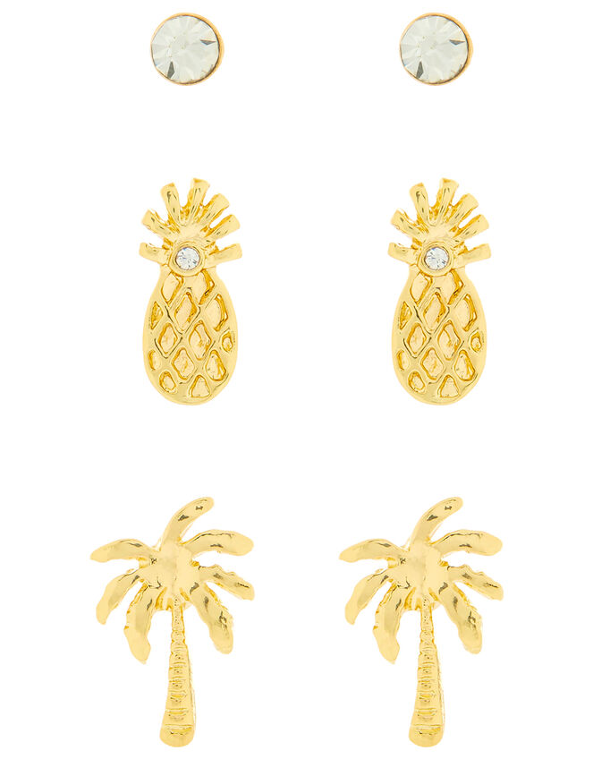 Pineapple and Coconut Tree Stud Earring Set, , large