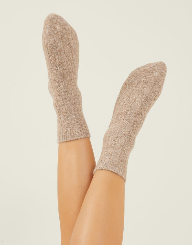 Cable Knit Boot Socks, Brown (BROWN), large