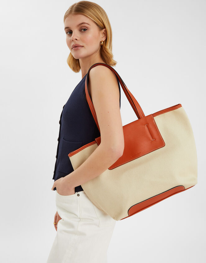 Faux Leather Canvas Tote Bag, , large