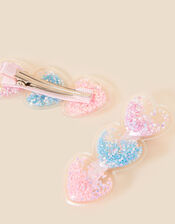 Girls Shake Glitter Heart Hair Clips Set of Two, , large