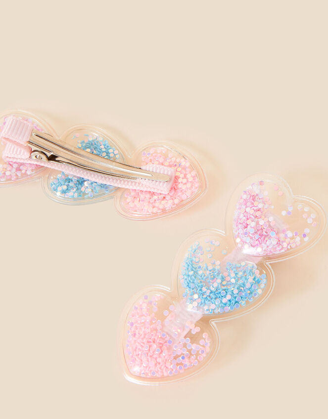 Girls Shake Glitter Heart Hair Clips Set of Two, , large