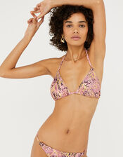 Snake-Print Metallic Triangle Bikini Top, Pink (PINK), large