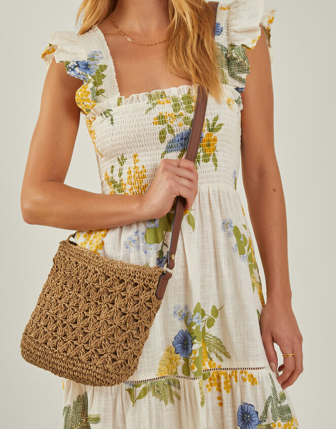 Raffia Crossbody Bag, , large
