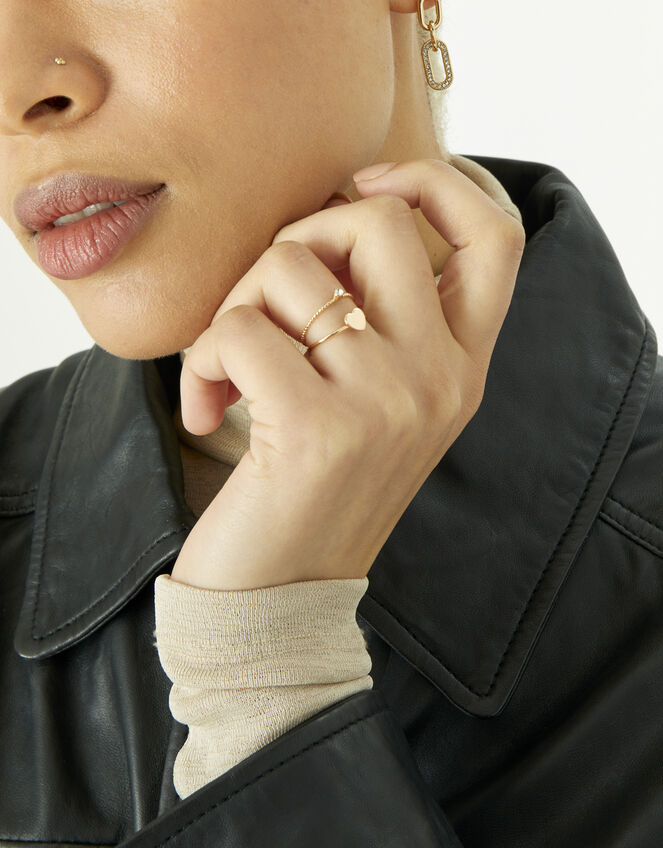 Crystal and Heart Stacking Rings, Gold (GOLD), large