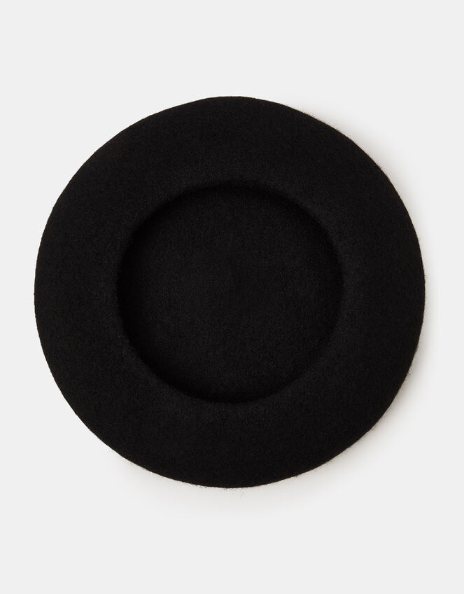 Plain Wool Beret, Black (BLACK), large