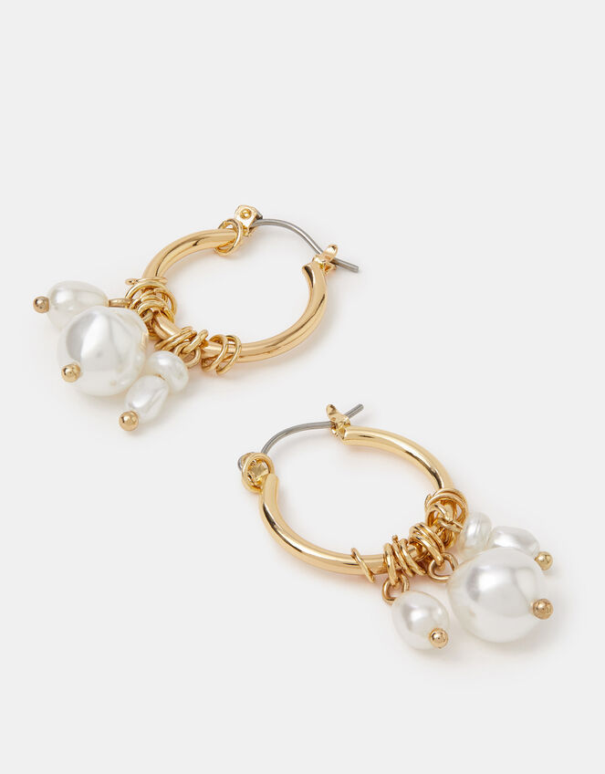 Pearl Charm Hoop Earrings, , large