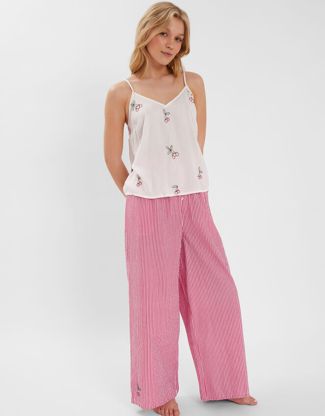 Cherry Embroidered Long Pyjamas Set, Red (RED), large