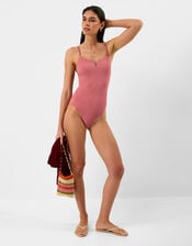 V Front Bead Strap Swimsuit , Orange (RUST), large