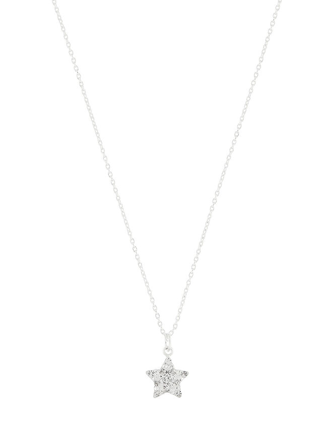 Sterling Silver Sparkle Star Necklace, , large