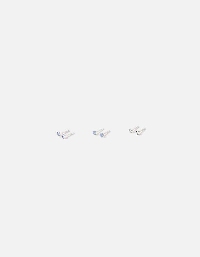 Sterling Silver Crystal Studs, Blue (BLUE), large