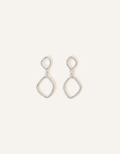 Pave Organic Oval Short Drop Earrings, Silver (SILVER), large