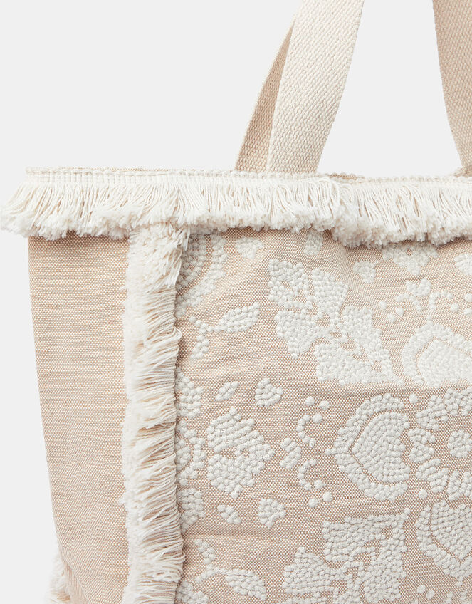Embroidered Fringe Tote Bag, , large