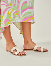 Leather Cut-Out Sliders, Cream (CREAM), large