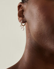 Sterling Silver-Plated Star Charm Hoop Earrings, , large