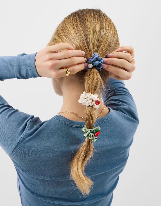 3-Pack Glass Fruit Charm Hair Scrunchies, , large