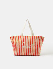 Slogan Stripe Beach Tote Bag, , large