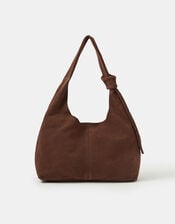 Slouchy Knot Leather Shoulder Bag, Brown (CHOCOLATE), large