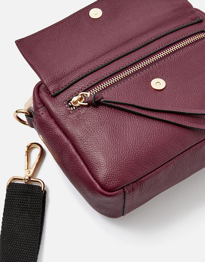 Leather Cross-Body Camera Bag, Red (BURGUNDY), large