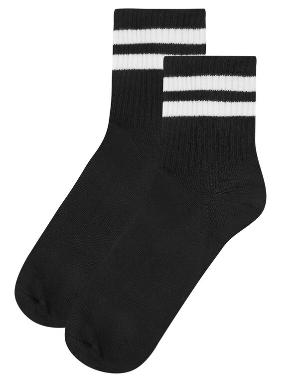 Stripe Varsity Socks Set of Three Black, Black (BLACK), large