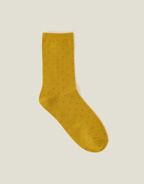 Ditsy Heart Print Socks, Yellow (OCHRE), large