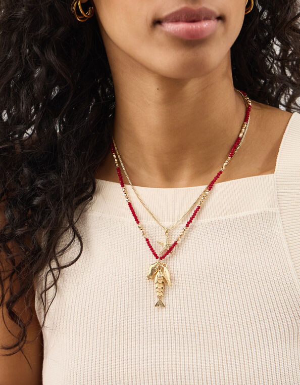 2-Pack Sardine Charm Bead Necklaces, , large