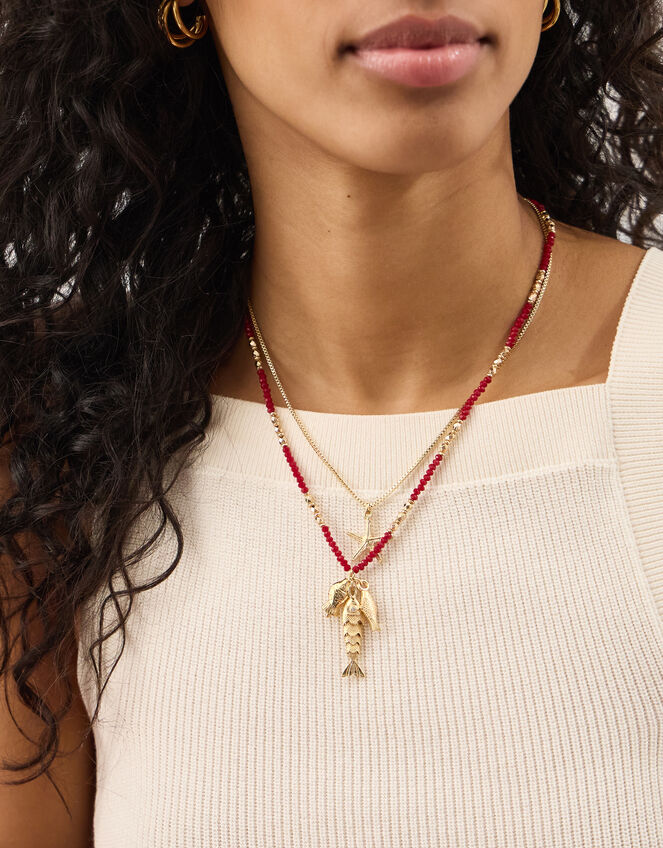 2-Pack Sardine Charm Bead Necklaces, , large