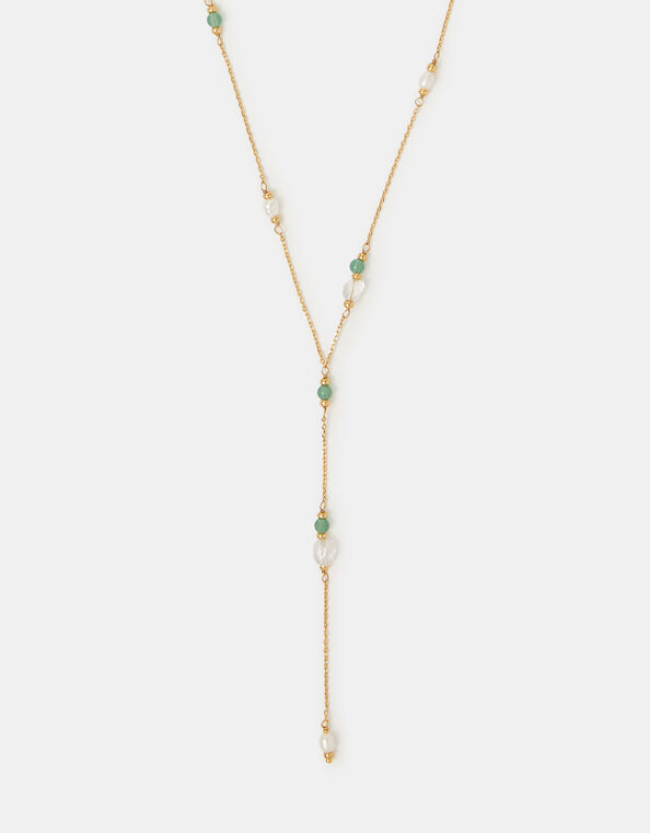 14ct Gold-Plated Aventurine Lariat Necklace, , large