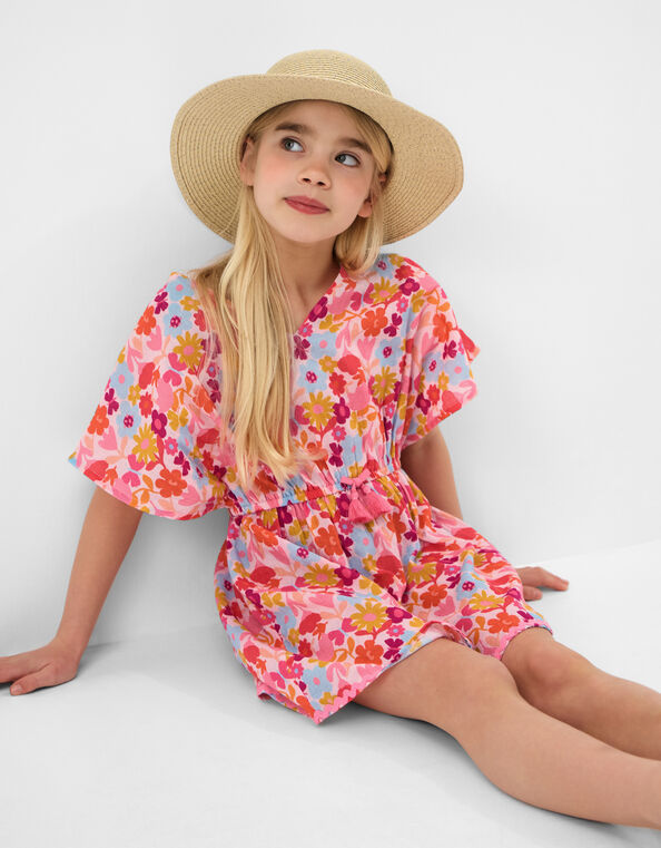 Girls Floral Print Kaftan, Multi (BRIGHTS MULTI), large
