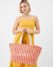 Slogan Stripe Beach Tote Bag, , large