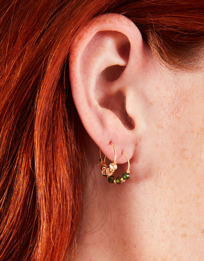 3-Pack 14ct Gold-Plated Beaded Hoop Earrings, , large