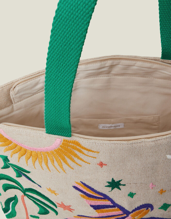Embroidered Parrot Large Tote Bag, , large