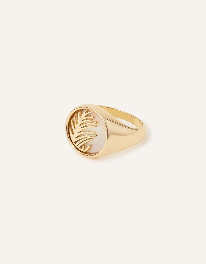 Mother of Pearl Circle Leaf Ring, Gold (GOLD), large