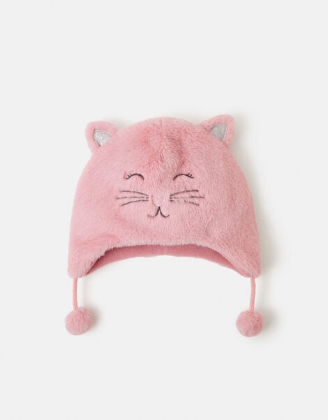 Girls Fluffy Faux Fur Cat Chullo Hat, Pink (PINK), large