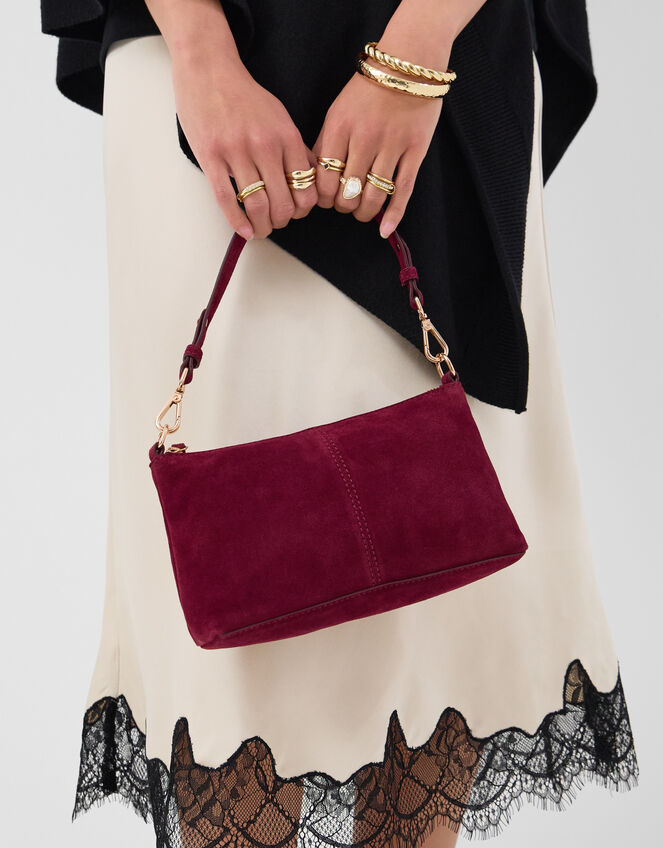Leather Crossbody Handbag, Red (BURGUNDY), large