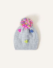Pom-Pom Beanie Hat, Grey (GREY), large
