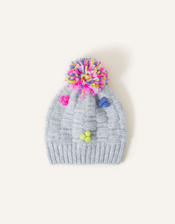 Pom-Pom Beanie Hat, Grey (GREY), large