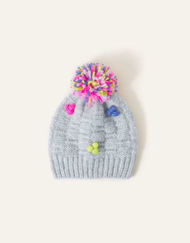 Pom-Pom Beanie Hat, Grey (GREY), large