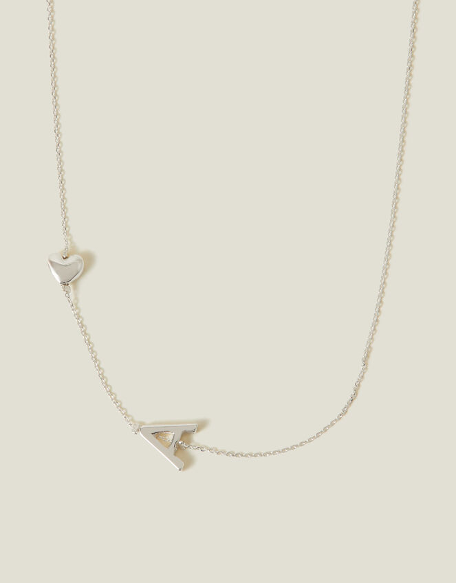 Heart Initial Necklace, Silver (SILVER), large