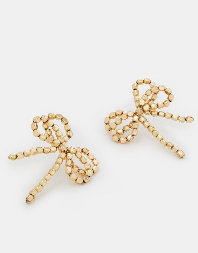 Beaded Bow Stud Earrings, , large
