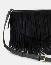 Suede Fringe Crossbody Bag, Black (BLACK), large