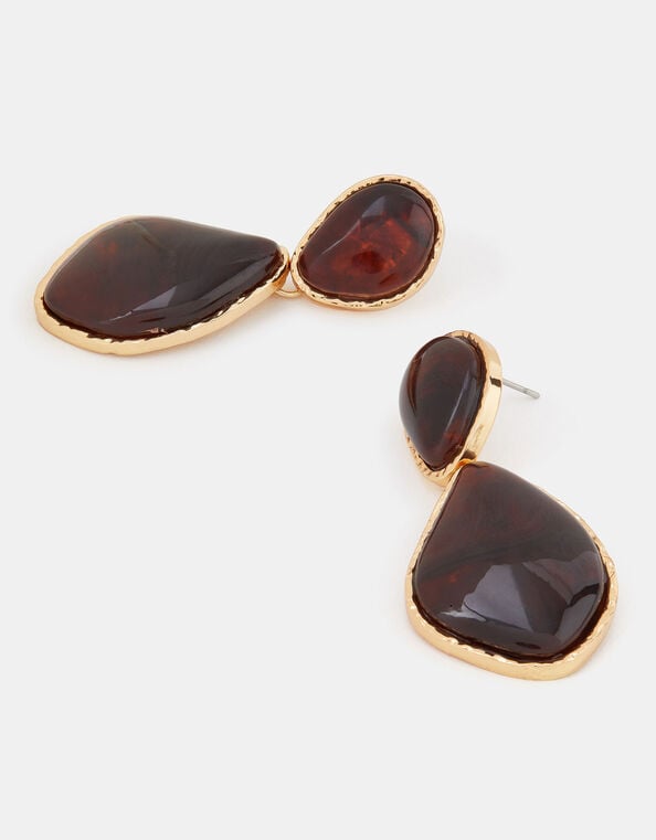 Double Resin Stone Drop Earrings, , large