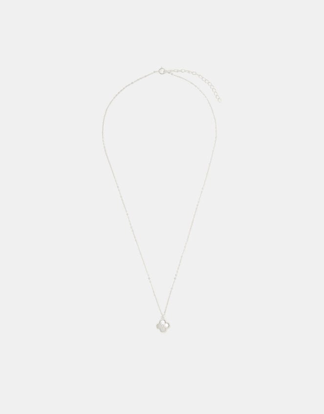 Sterling Silver Mother of Pearl Clover Pendant Necklace, , large