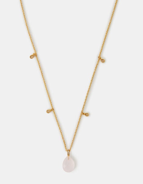 14ct Gold-Plated Rose Quartz Pendant Necklace, , large
