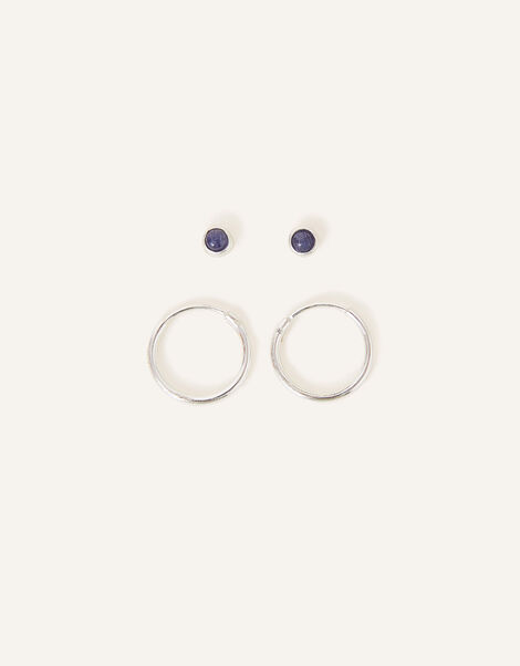 Sterling Silver Aventurine Stud and Hoops Set of Two, , large