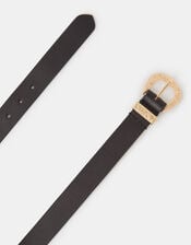 Leather Western Buckle Belt, Black (BLACK), large