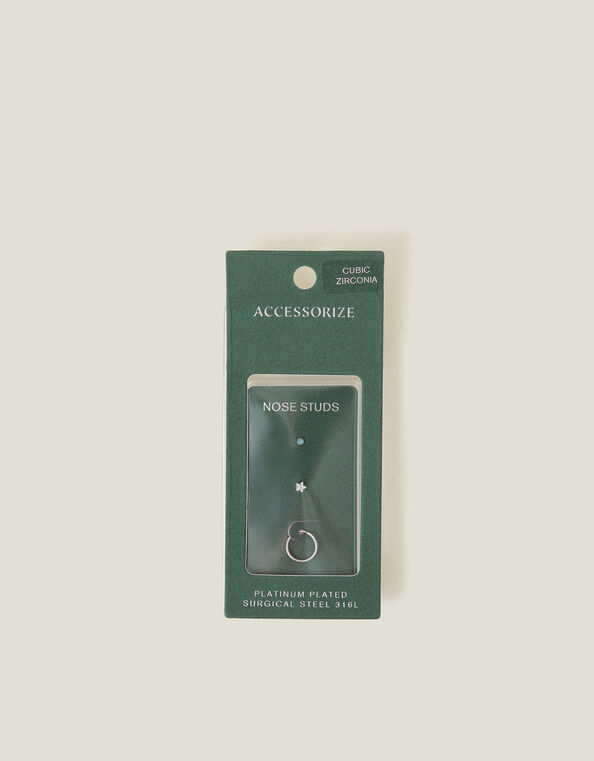 3-Pack Platinum-Plated Surgical Steel Nose Studs, , large